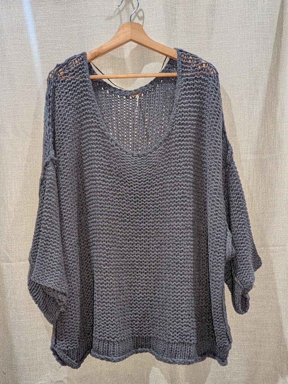 Free People Oversized Scoop-Neck Knit Sweater - Charcoal Gray